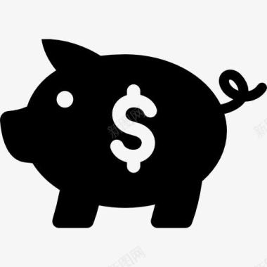 小猪银行储蓄工具侧视图与美元符号图标图标