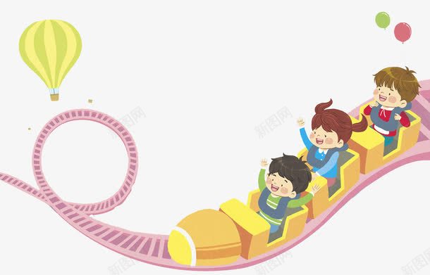 孩子在坐摩天轮png免抠素材_新图网 https://ixintu.com 创意 卡通 可爱 女孩 开心 手绘 摩天轮 热气球 男孩