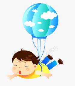 绑着气球绑着气球飞翔的卡通男孩高清图片