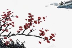 红色中国风花朵水墨画素材