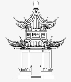 古代建筑物亭台简笔画图标高清图片