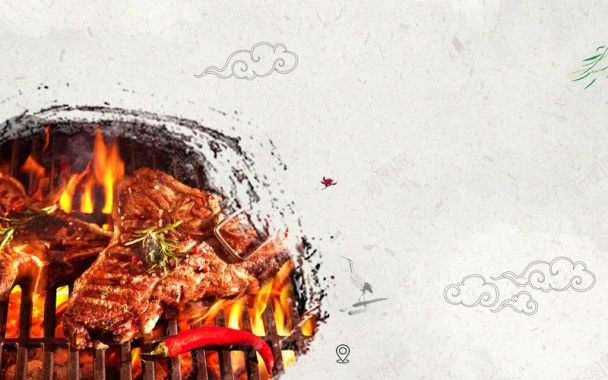 烤肉促销美食海报背景模板背景