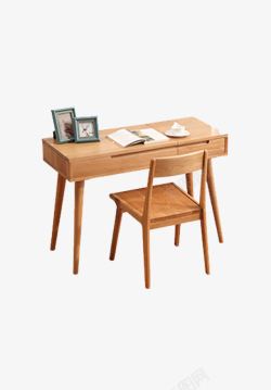 实木桌椅家具木制北欧小书桌高清图片