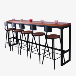 黑色靠墙吧台桌椅长条实木高脚桌高清图片