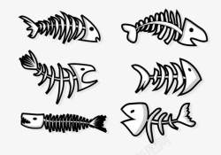 卡通鱼头鱼骨线条高清图片