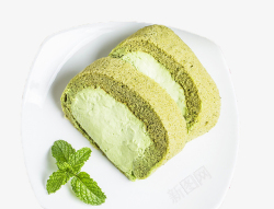 绿色抹茶中式牛奶抹茶蛋糕高清图片
