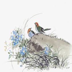 水墨鸳鸯花鸟图高清图片