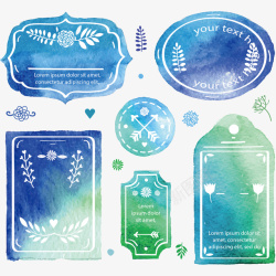 蓝绿色水彩婚礼标签矢量图素材