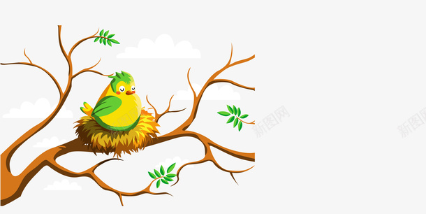 窝在鸟巢的鸟儿png免抠素材_新图网 https://ixintu.com 动物 卡通 可爱 春天 树 树木 自然 鸟 鸟巢