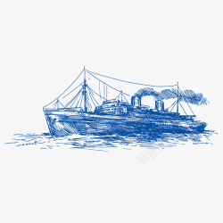 卡通渔业蓝色航海捕鱼船元素高清图片