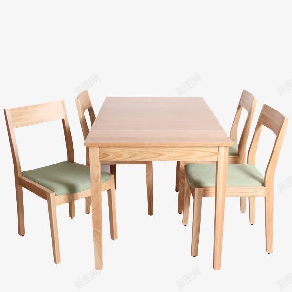 家具套装png免抠素材_新图网 https://ixintu.com 产品实物 原木 小清新 简约 绿色椅垫 餐桌 餐椅