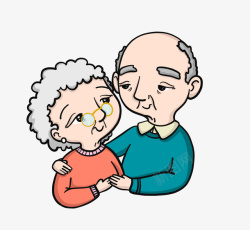 海报老年人体检手绘卡通老年人夫妻高清图片