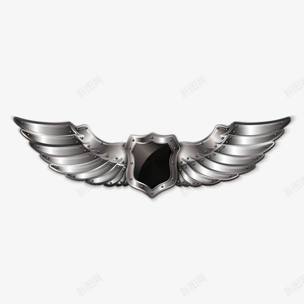 盾牌翅膀png免抠素材_新图网 https://ixintu.com 3D PNG免抠图下载 保护 展翅高飞 金属质感 银色