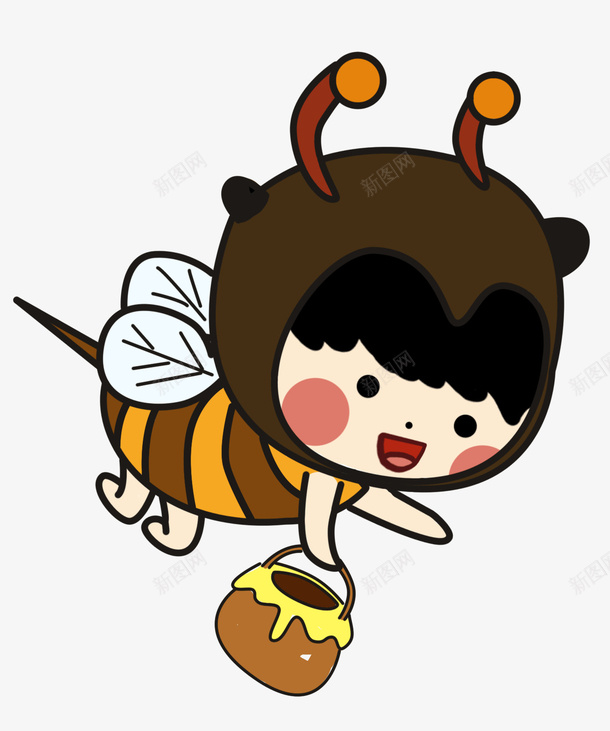 卡通手绘可爱的小蜜蜂采蜜png免抠素材_新图网 https://ixintu.com 卡通 可爱的小蜜蜂 手绘 拿着蜜罐的小蜜蜂 插画 蜂类 采蜜 黄色