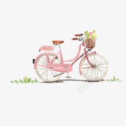 十里春风粉色少女水粉单车素材
