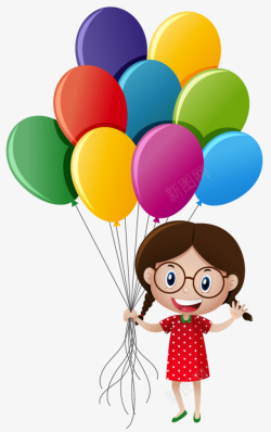 矢量动漫人物手绘卡通拿着气球的小女孩高清图片