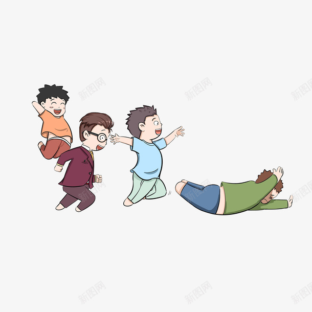 卡通一群嬉戏玩耍的小孩png免抠素材_新图网 https://ixintu.com 人跌倒 奔跑的小孩 嬉戏玩耍 快跑 摔倒的小孩 摔倒跌倒 跳跃小孩