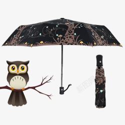 晴雨折叠伞猫头鹰全自动雨伞高清图片