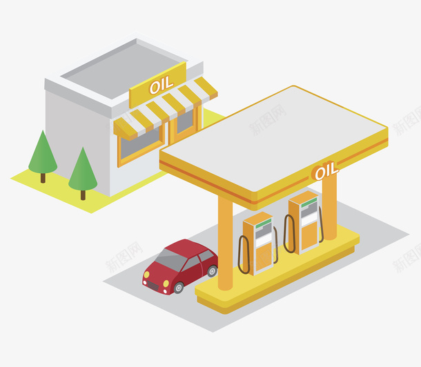 扁平风加油站图png免抠素材_新图网 https://ixintu.com 加油图 加油站 加油装置 卡通 插图 汽车 立体的 装饰 超市