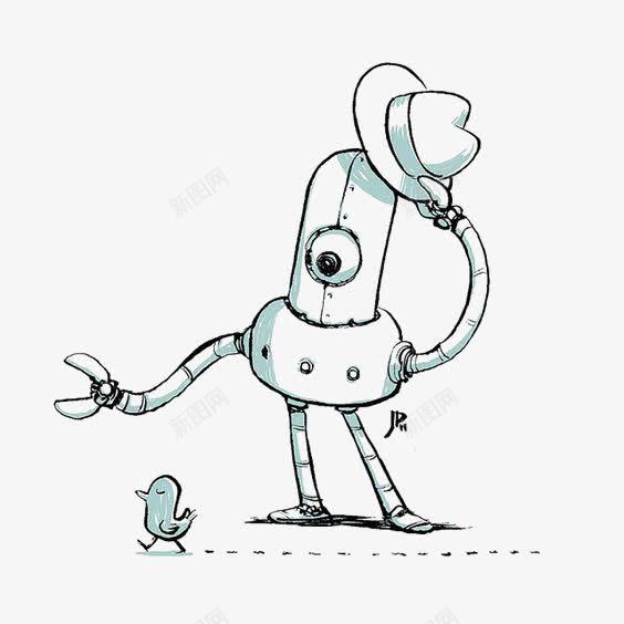 机器人与小鸡png免抠素材_新图网 https://ixintu.com 卡通机器人 卡通风 小机器人 小鸡 戴帽子的机器人 手绘图案 手绘机器人 牛仔帽 礼帽 简约机器人 绅士 行礼
