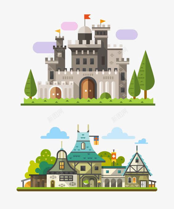 欧式建筑png免抠素材_新图网 https://ixintu.com 卡通建筑 卡通房子插画 城堡 小房子 手绘建筑 欧式建筑