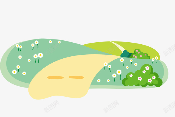 卡通手绘春天的草地png免抠素材_新图网 https://ixintu.com 卡通 小路 手绘 春天 春季 简笔画草地 绿草 草地 鲜花