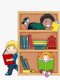 图书馆卡通看书的小朋友高清图片