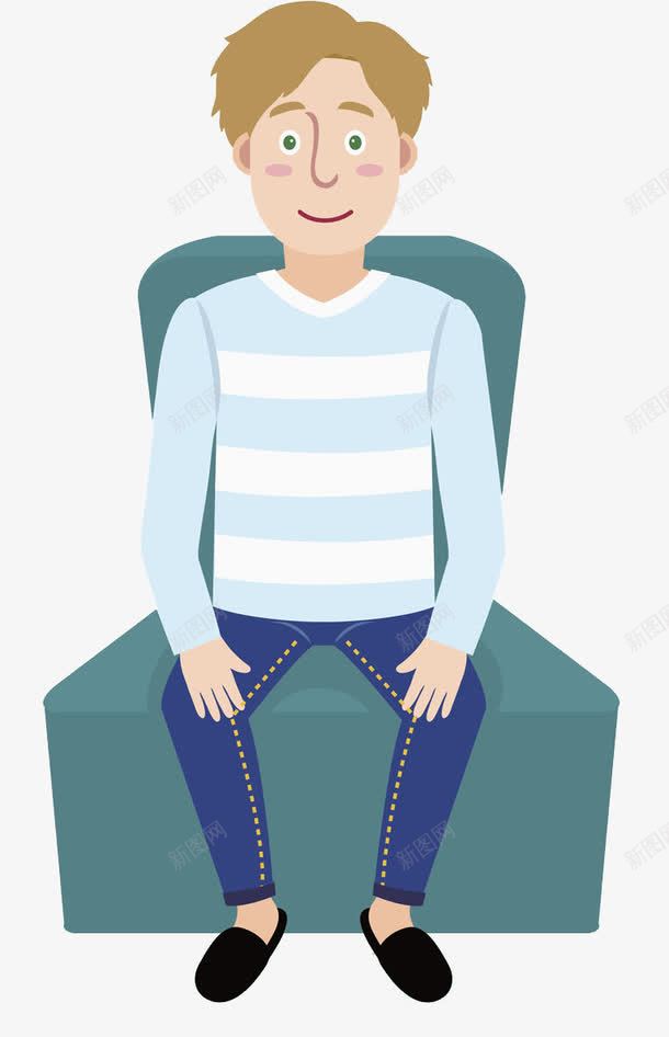 坐在沙发上的人png免抠素材_新图网 https://ixintu.com 坐姿 手绘 条纹上衣 漫画 男子 简约 蓝色沙发