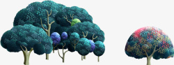 彩叶树彩色油画树木树林元素高清图片