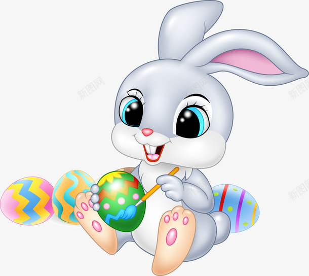 画彩蛋的兔子png免抠素材_新图网 https://ixintu.com 免抠PNG 卡通 复活彩蛋 复活节 手绘 插图 插画 灰色兔子