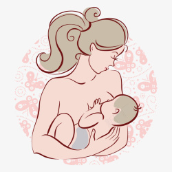 婴儿喂养手绘母乳喂养周人物高清图片