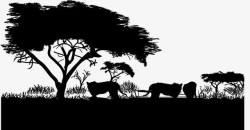 黑白狮子黑白非洲草原猎豹狮子剪影高清图片