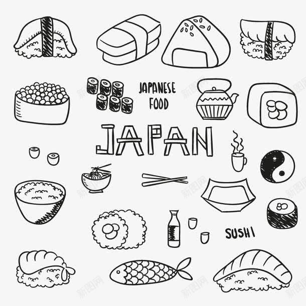 日本食物美食手绘线条矢量图ai免抠素材_新图网 https://ixintu.com 手绘 日本食物 线条 美食 矢量图