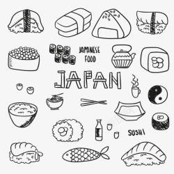日本食物美食手绘线条矢量图素材