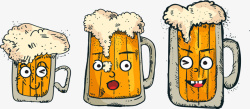 卡通清新手绘啤酒表情啤酒节插画素材