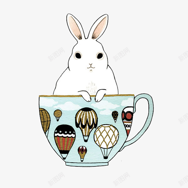 坐在杯子里的兔子psd免抠素材_新图网 https://ixintu.com 创意设计 卡片封面 手绘插画