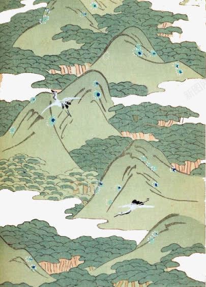 山丘插画png免抠素材_新图网 https://ixintu.com 和风 和风花纹 国画 手绘 绿色