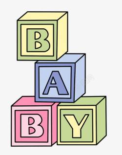 宝宝玩玩具积木卡通手绘积木英文字母高清图片