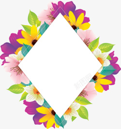 彩色花朵菱形边框矢量图素材