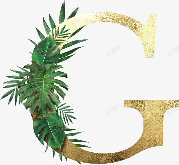 创意植物字母Gpng免抠素材_新图网 https://ixintu.com PNG 字母 森林 植物 金色