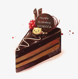 黑色水果卡通手绘水彩黑色的三角夹心蛋糕高清图片