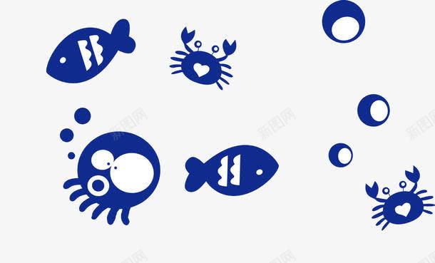 海洋动物png免抠素材_新图网 https://ixintu.com 卡通海洋动物 小章鱼 小螃蟹 海洋动物