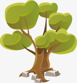 卡通方向标绿色树木石头卡通风格树木指示牌矢量图高清图片