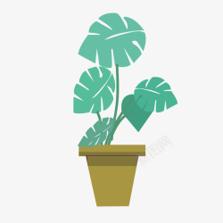 龟背竹盆栽手绘卡通绿色植物盆栽元素高清图片