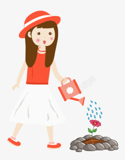 卡通手绘可爱漂亮的小女孩浇花素材