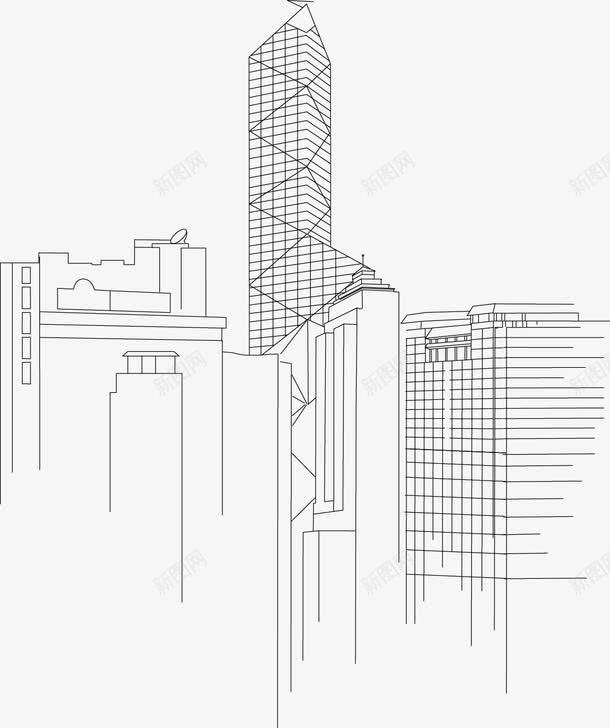 城市建筑png免抠素材_新图网 https://ixintu.com 城市 城市建筑图 城市线框 建筑 手绘城市图 曲线 线条 线绘 边框 都市