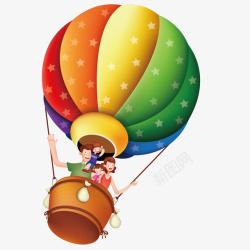 热气球上的小孩坐在热气球上的一家人矢量图高清图片