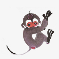水墨国画一只可爱的猴子素材