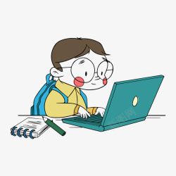 电脑学习用电脑学习的小男孩高清图片