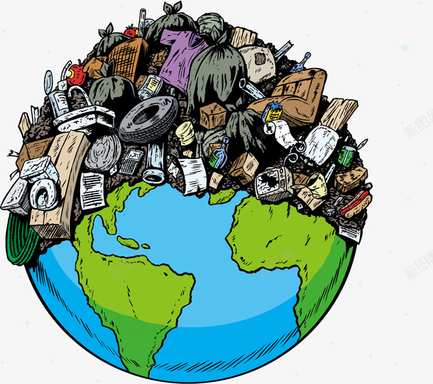 垃圾堆的地球矢量图ai免抠素材_新图网 https://ixintu.com 卡通 地球 垃圾堆 手绘 抽象 绿色 蓝色 矢量图